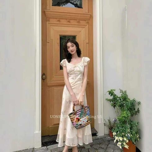 Floral Short Sleeve A Line Dress